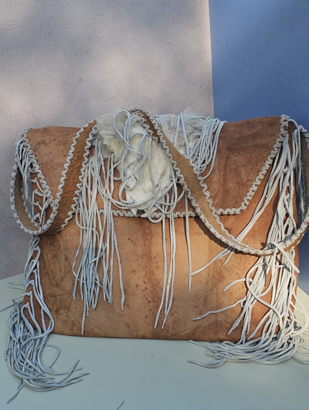 Vintage Leather Forager Herbalist Bag White Fox Fur Fringe Herb Book Bundle - Picture 5 of 17